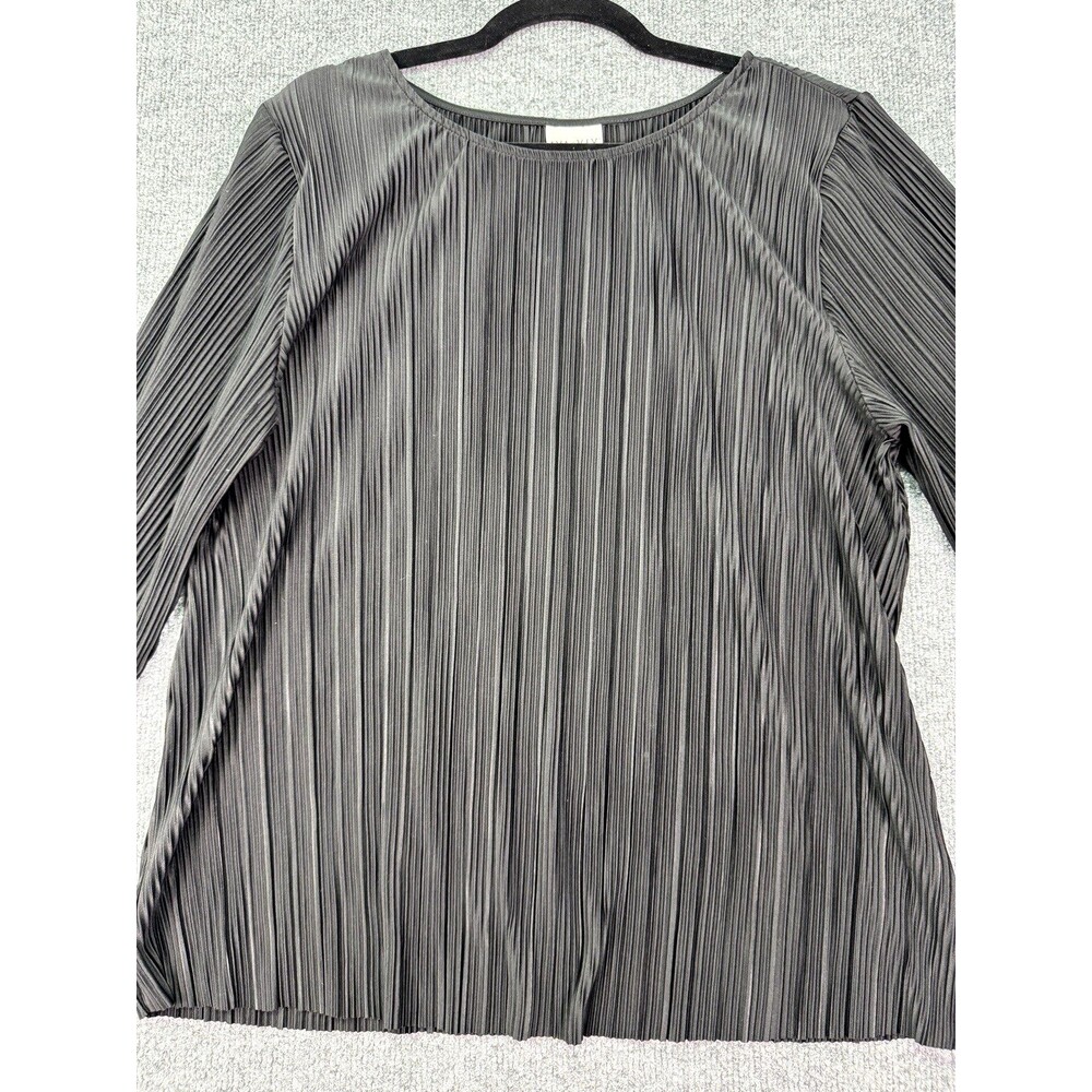 Ava & Viv 1X Black Pleated Blouse Long Sleeve Ruffle Cuff Holiday Party Top - Picture 7 of 13